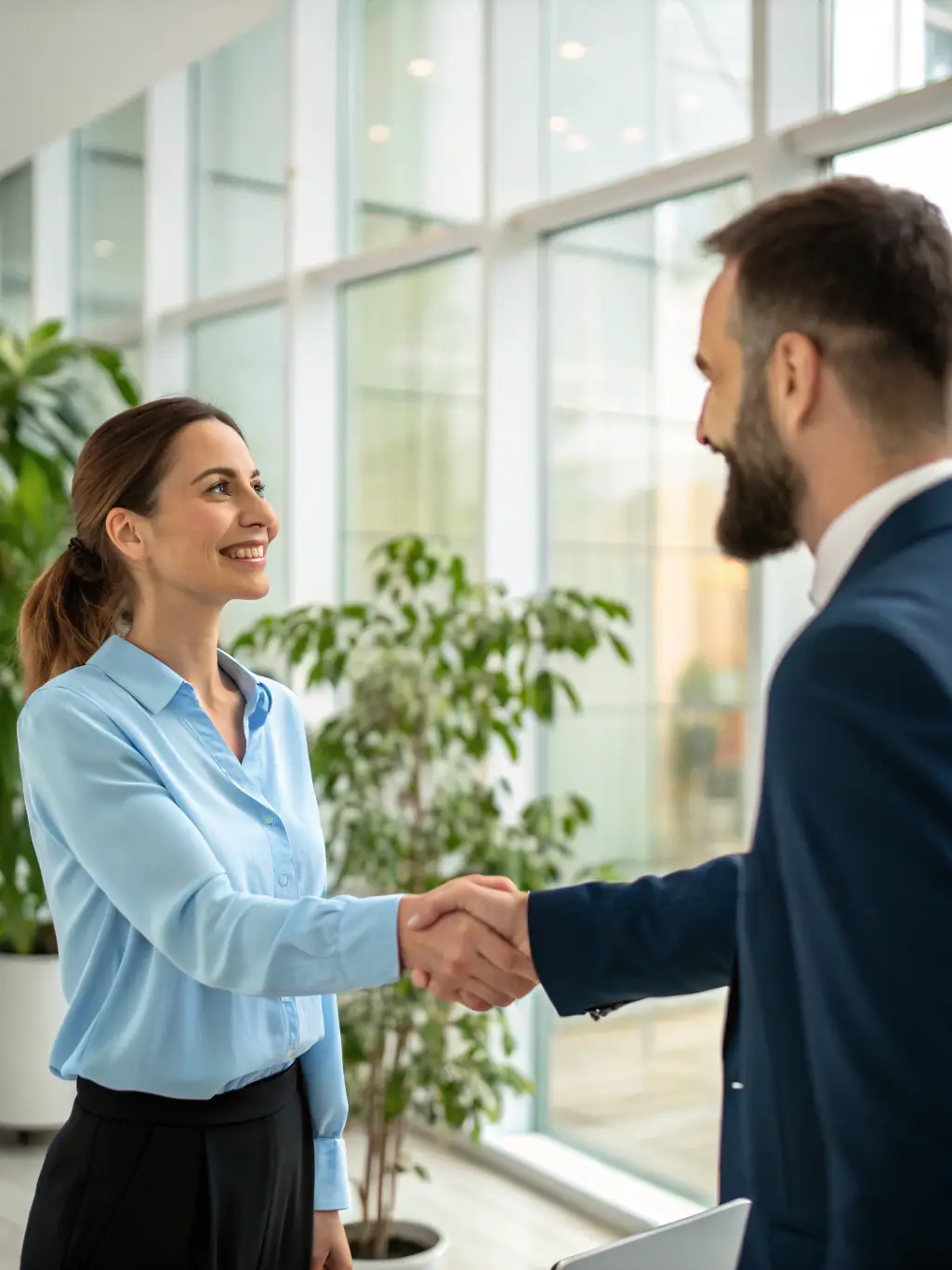 An image of a handshake between a recruiter and a candidate, symbolizing a successful placement.