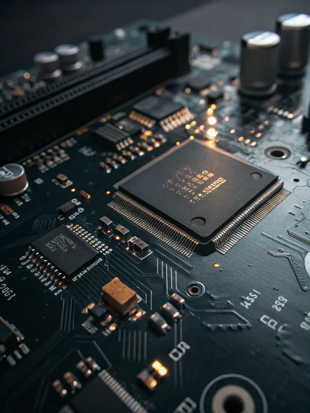 An image of a circuit board with various electronic components, highlighting the complexity and precision involved in electrical engineering, representing GlobalHire's focus on electrical talent.