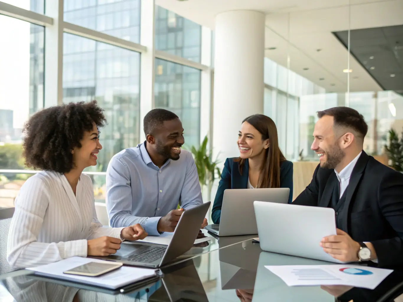 A newly hired engineer is being welcomed to their new company, with GlobalHire consultants assisting with the onboarding process.
