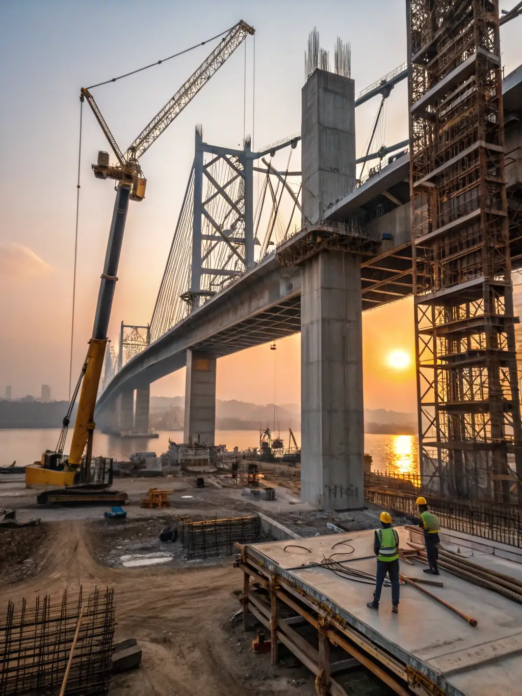 A photograph of a large-scale construction project, such as a bridge or skyscraper, emphasizing the planning, design, and execution involved in civil engineering, showcasing GlobalHire's civil engineering recruitment.